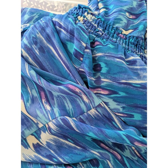 Charlie Jade Dress Womens sz S Sleeveless Maxi Blue Watercolor Faux Wrap Chiffon - Picture 14 of 16